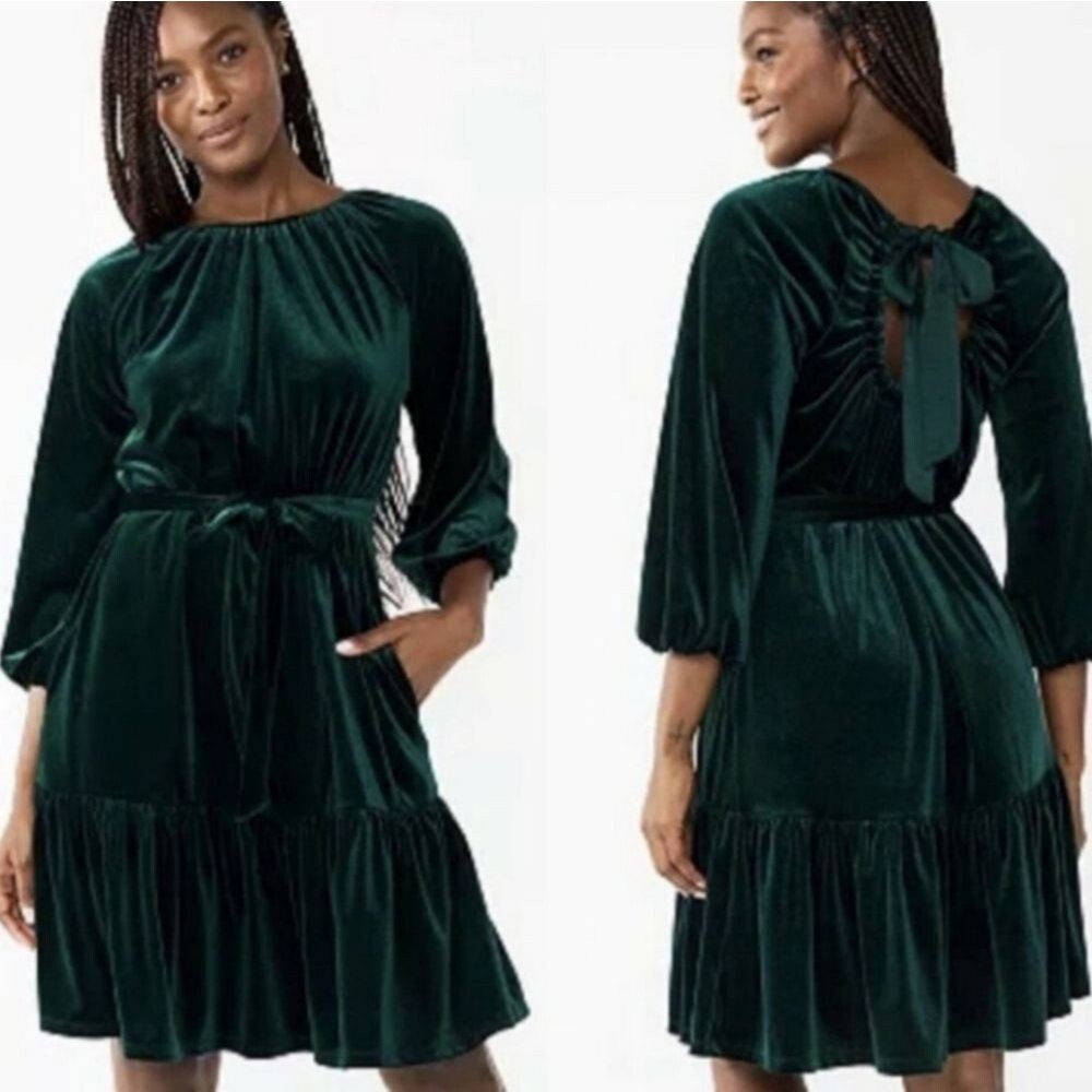 Draper James RSVP Long Sleeve Bow Velvet Dress